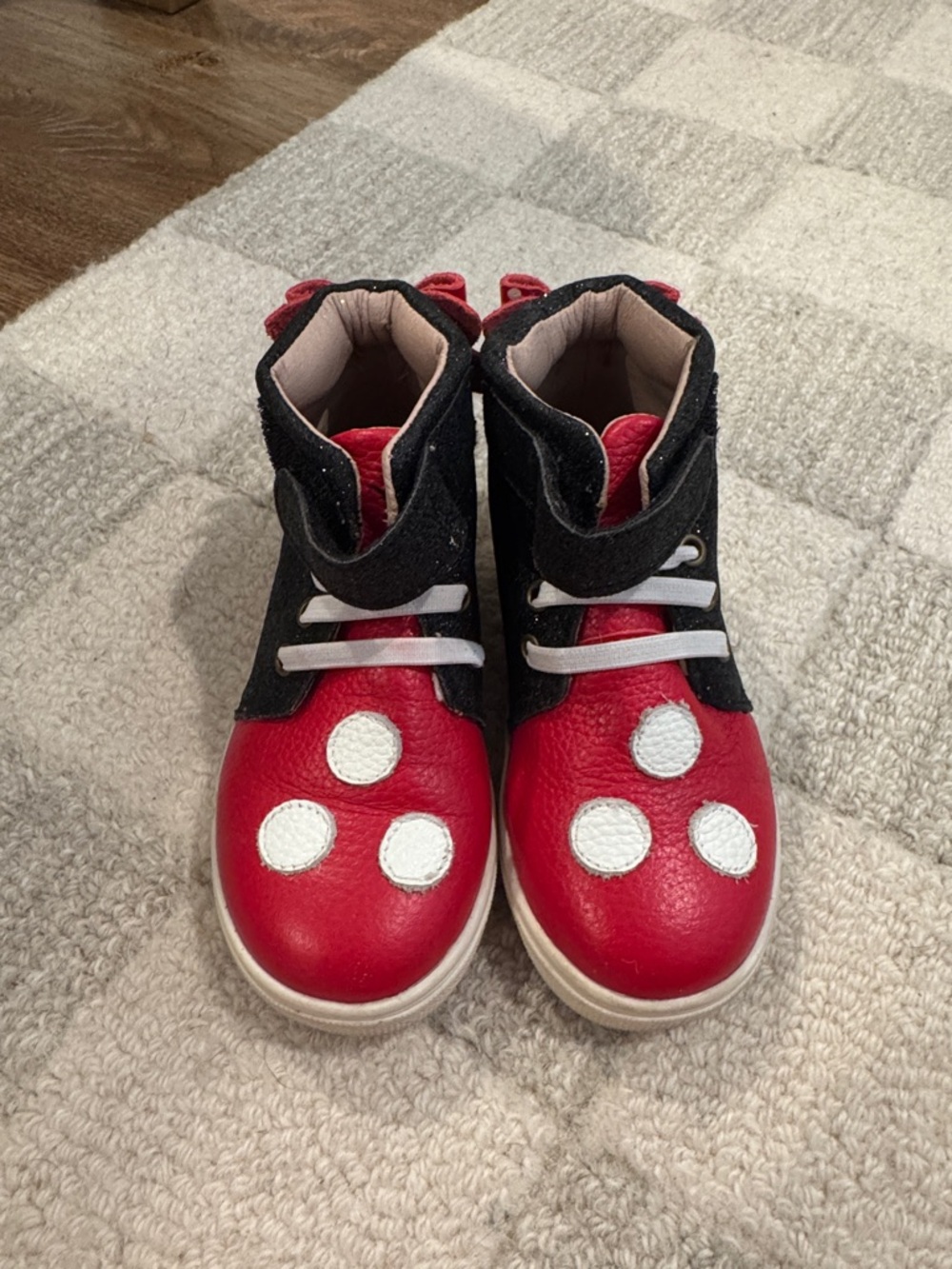 Kids Red and Black High-Top Sneakers with White Dot Accents